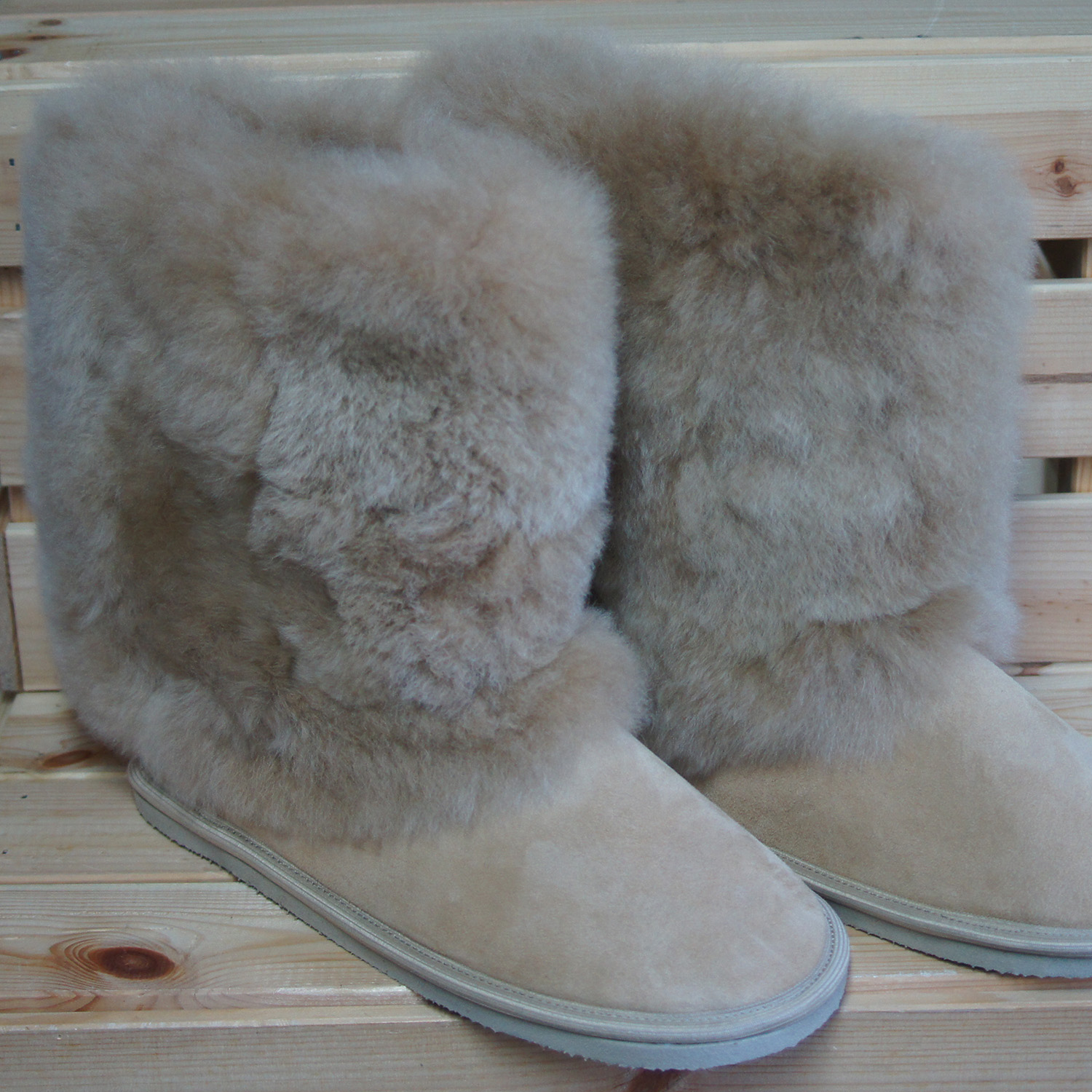 Premium Fell-/fur Hüttenstiefel/solid boots TRONDHEIM, Farbe/colour: beige, Größe/size: S